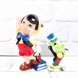 Pinocchio + Jiminy Cricket Ceramic Figurine Bundle - Disney Japan 1960's