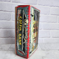 
              Wind Up Coffin Money Bank Original 1960 - Made In Japan - Mechanical Boxed Yone
            