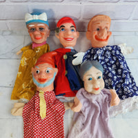 
              Punch and Judy Puppet Bundle Vintage 1950's King Old Woman Gnome
            