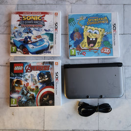 Nintendo 3DS XL Metallic Grey Console Bundle + 3 Games + Charger