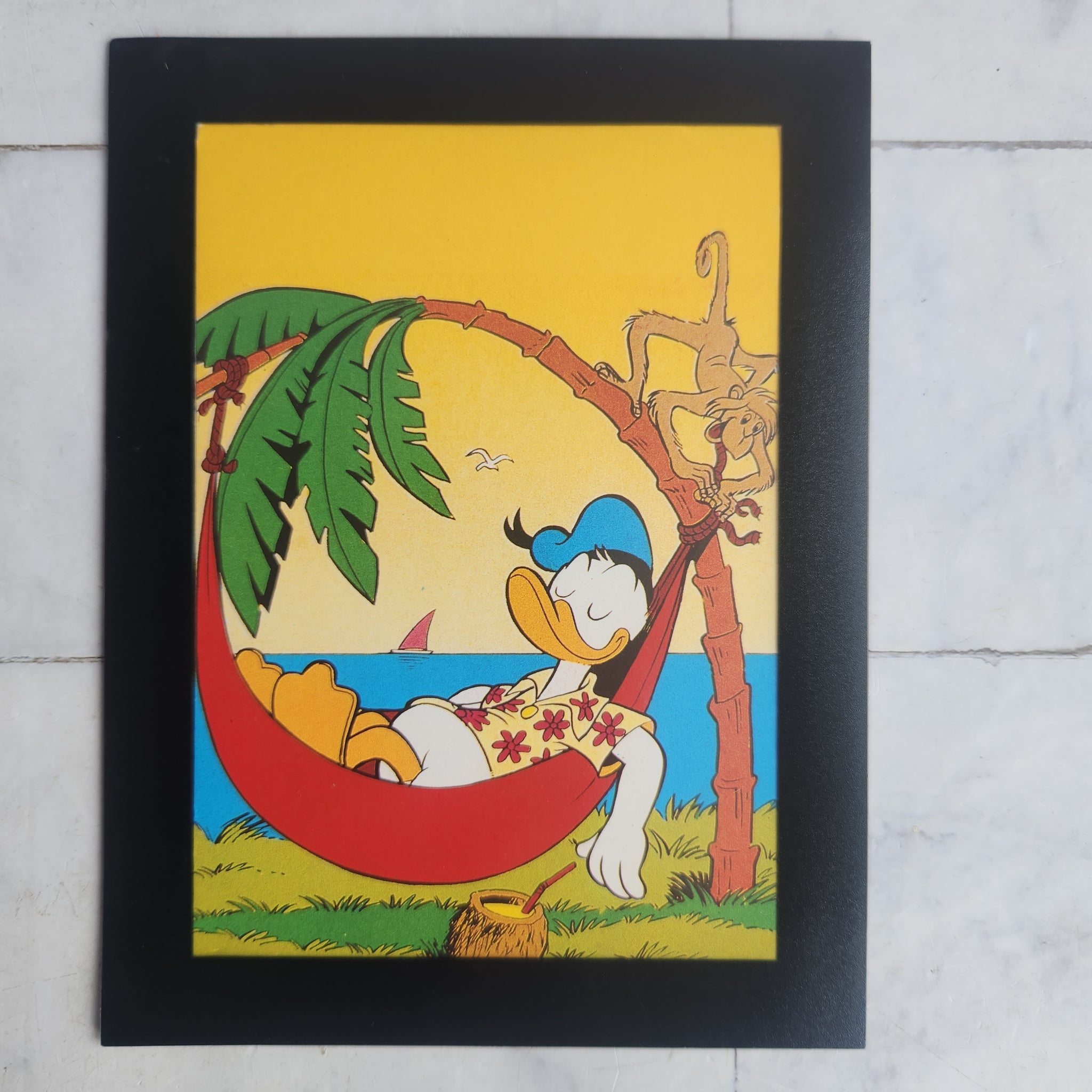 donald hängematte Donald Lazy Hammock Framed Vintage Disney Postcard| Dungeons and Joypads