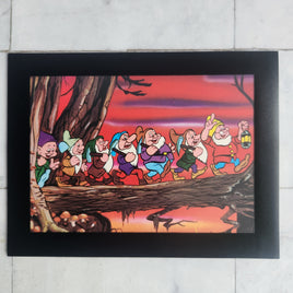 Snow White 7 Dwarves Hi Ho! Framed Vintage Disney Postcard