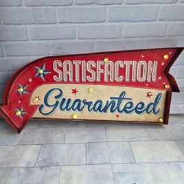 Satisfaction Guaranteed Light Up Sign Temerity Jones 3D Retro Arrow Metal