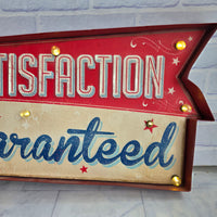 
              Satisfaction Guaranteed Light Up Sign Temerity Jones 3D Retro Arrow Metal
            