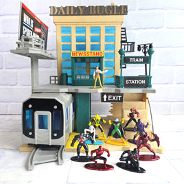 Spiderman Daily Bugle Nano Scene Play Set + Figures Bundle Miles Morales Carnage