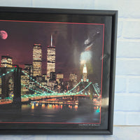 
              Electric Art Gallery New York Brooklyn Bridge Moon Twin Towers LED Vintage 1980s
            
