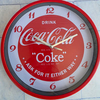
              Coca Cola Wall Clock Drink Coke Ask For It Either Way Red White Retro Working
            