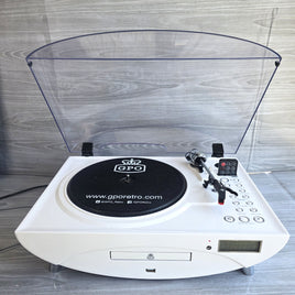 GPO Jive 3-Speed Retro Turntable USB MP3 Radio Tuner CD Player Space Age