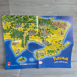Pokemon Yellow Strategy Guide Poster - Kanto Map Gen 1 - Mint