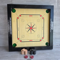 
              Carrom Board Official Synco Tournament ICF World Cup + Chips Striker Chalk - Box
            