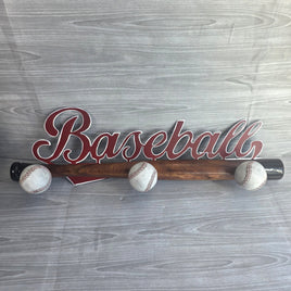 Baseball Bat Wall Mounted Sign Coat Rack Metal + Wood Retro USA Import Rare