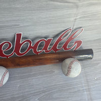 
              Baseball Bat Wall Mounted Sign Coat Rack Metal + Wood Retro USA Import Rare
            